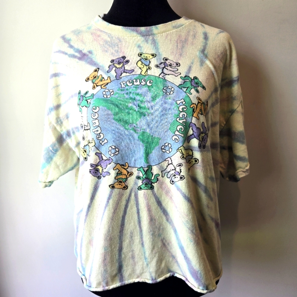 Grateful Dead Tie Dye Reduce Reuse Recycle Bears Crop Top Band T Shirt M/L